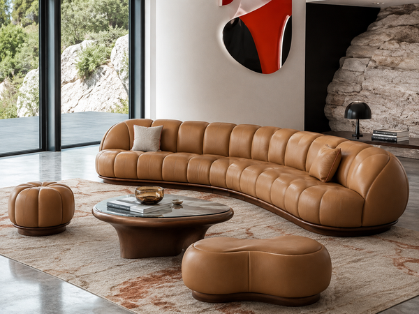 Pouf Cuir Cognac
