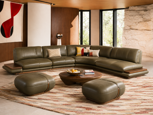Canapé d'Angle Modulable Cuir Olive