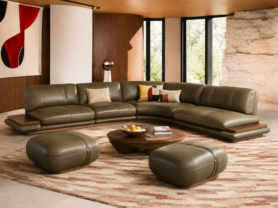 Canapé d'Angle Modulable Cuir Olive